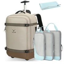 Hynes Eagle Rolling Backpack Convertible Carry on Luggage with 4-Piece Packing Cubes, Khaki & Blue