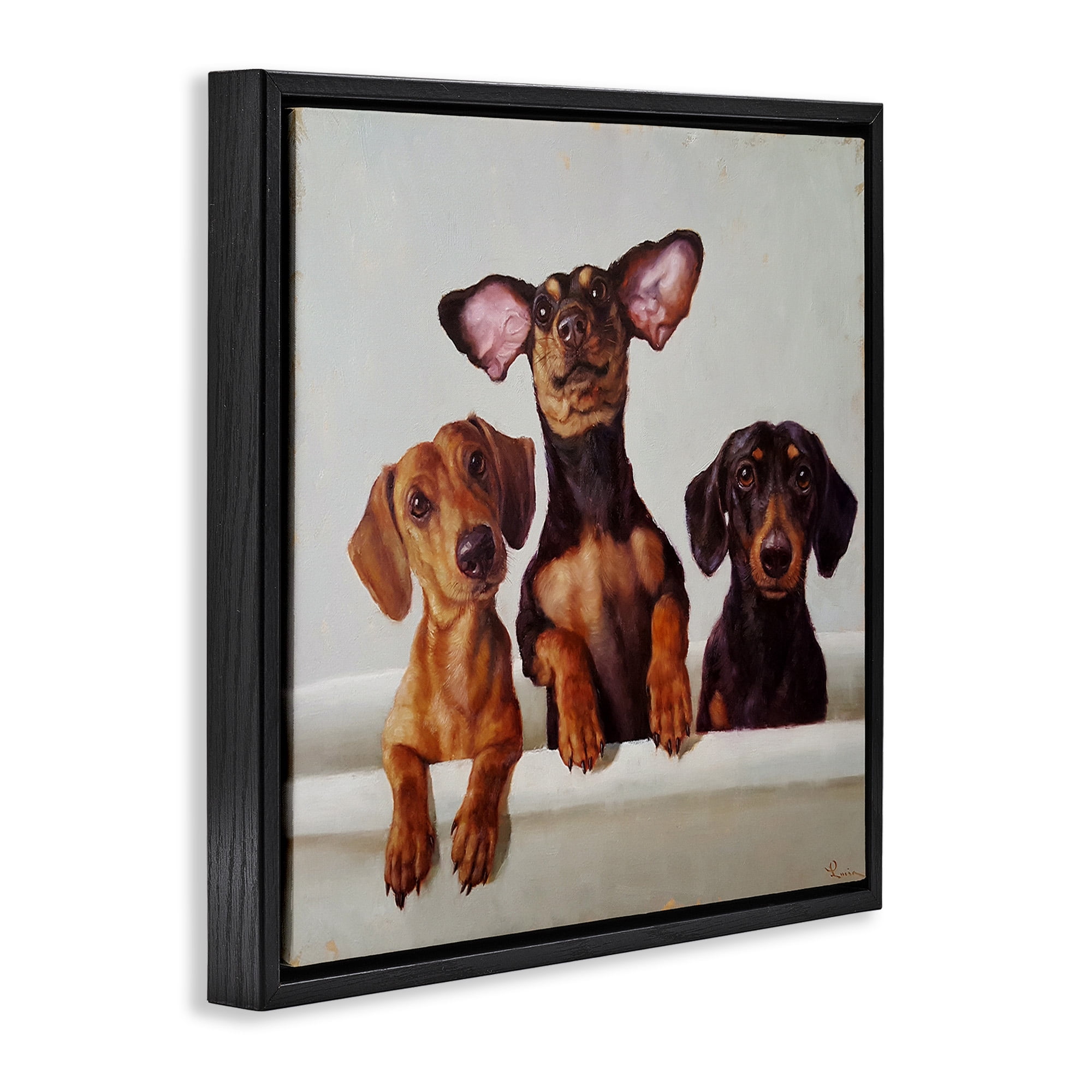 Stupell Industries Dachshunds in Bathtub Animals & Insects Painting Black Floater Framed Canvas Art Print Wall Art, 18 x 18