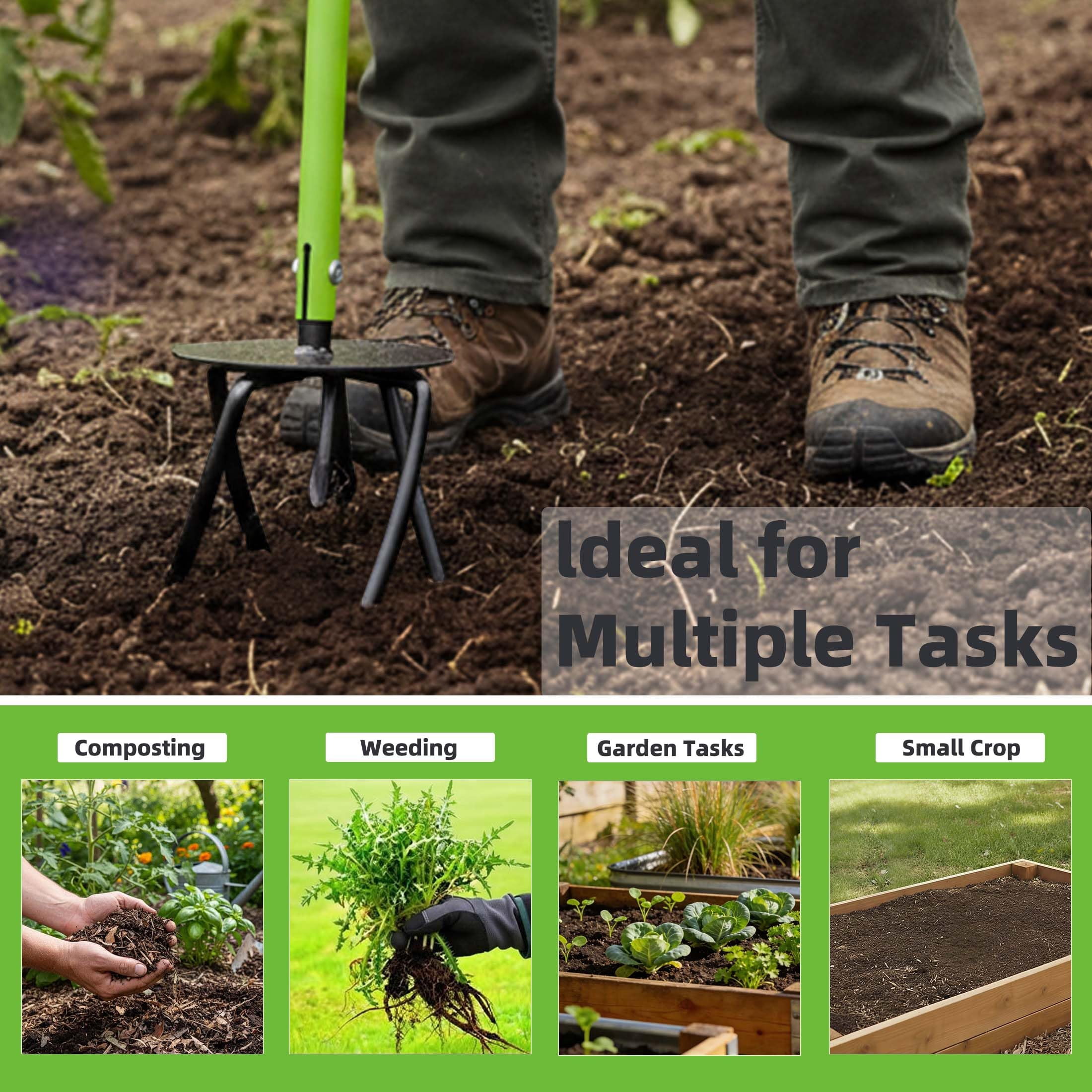 Hand Tiller Cultivator  Manual Twist With Arrow Tines Extra-wide Foot Plate Tills Effortlessly For Gardening Soil Loosening Flower Beds & Raised