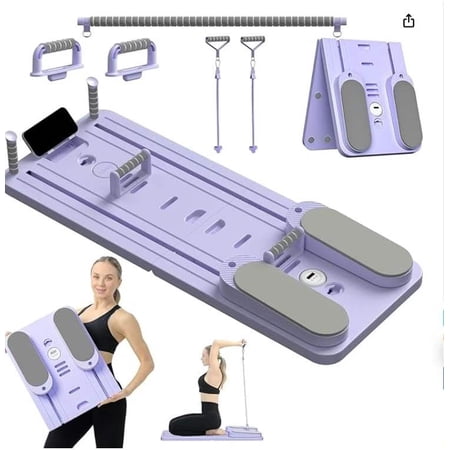Pilates Board 5-in-1 Foldable Pilates Reformer Board with Resistance Bands, Multi-Function Home Gym Workout Equipment for Full Body Exercise, Core Strength Training & Fat Burning