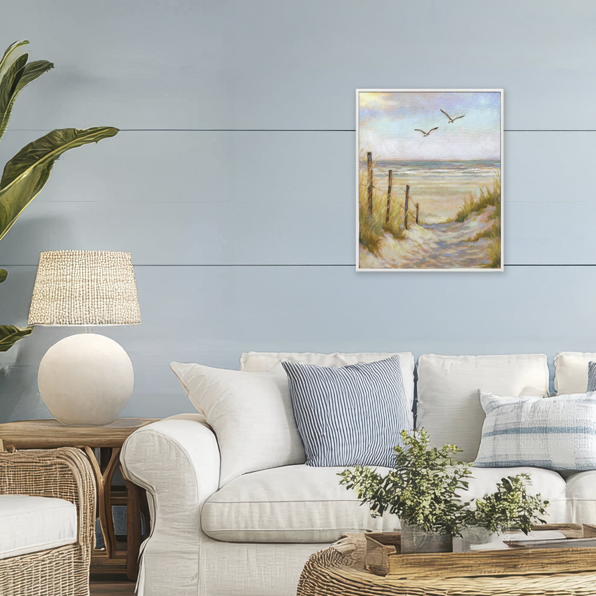 Stupell Industries Tranquility Beach Coastal Path White Framed Giclee Art, design by Linda Sperruzzi