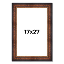 17x27 Frame Brown Walnut Gold Ornate Trim Solid Wood Plein Air Picture Frame | 3 Inch Moulding