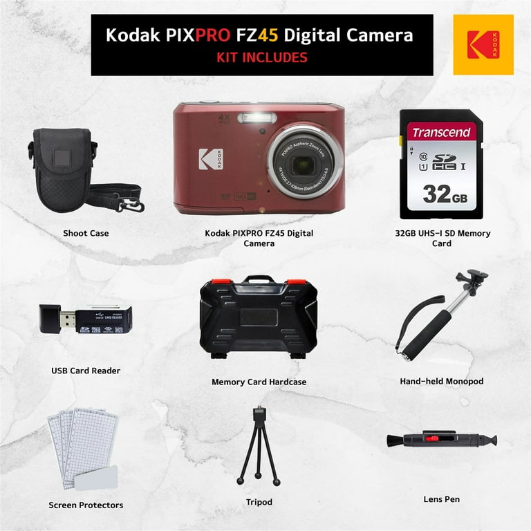 Kodak PIXPRO FZ45 Camera (Red) with 32GB Card, Case, Monopod Kodak PIXPRO FZ45 Camera (Red) with 32GB Card, Case, Monopod