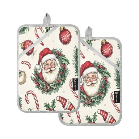 

Christmas Element Santa Claus Pattern Square Insulation Pads 2 Piece Heat Resistant 338 Degrees F Oven Mitts for Kitchen Table BBQ Microwave and Other Cooking Occasions