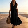 thumbnail image 5 of ClodeEU Women's V Neck Sleeveless Midi Dress,Casual Flowy Sundress with Pockets Black,Women's Plus L, 5 of 6