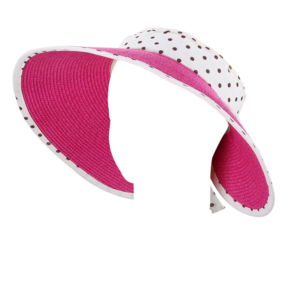 Women's and Girl's Polka Dot Straw Visor Sun Hat