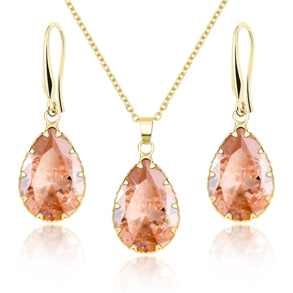Linawe Citrine Crystal Gold Plated Jewelry Sets for Women, Imitation Diamond Pendant Necklace Set, Rhinestone Drop Dangle Earrings Set, Birthstone Cubic Zirconia Matching Wedding Jewelry Set