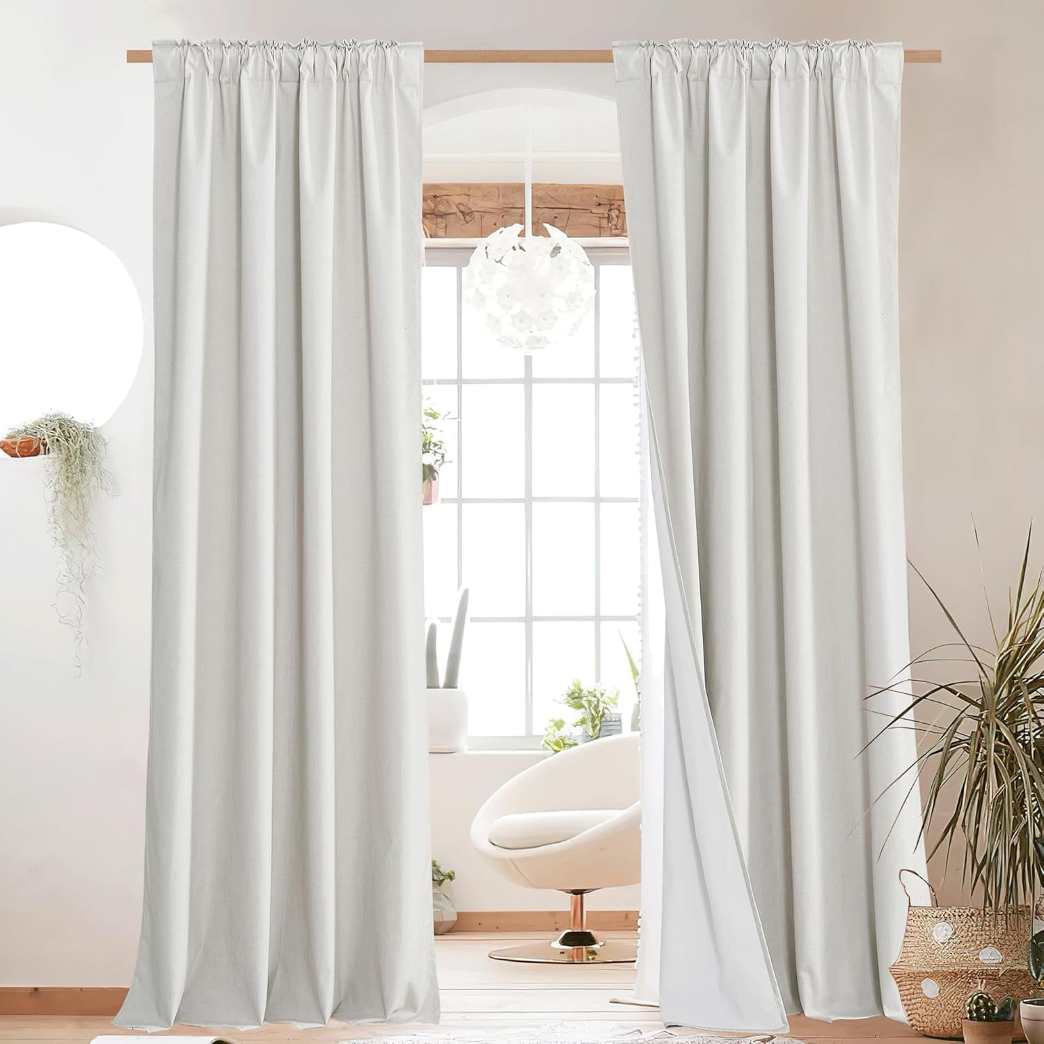 NICETOWN Blackout Linen Curtains Privacy Thermal Insulated Noise Reducing Drapes, W52 x L84, Set of 2, Ivory