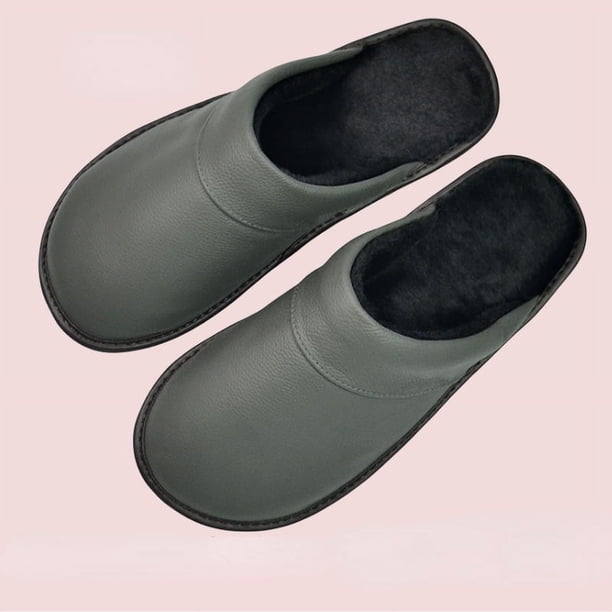XIHAHA Zapatillas de felpa concisas, chanclas para hombre, mulas de piel, toboganes de interior de invierno, Zapatillas de casa peludas para hombre, zapatillas de cuero cálidas para hombre