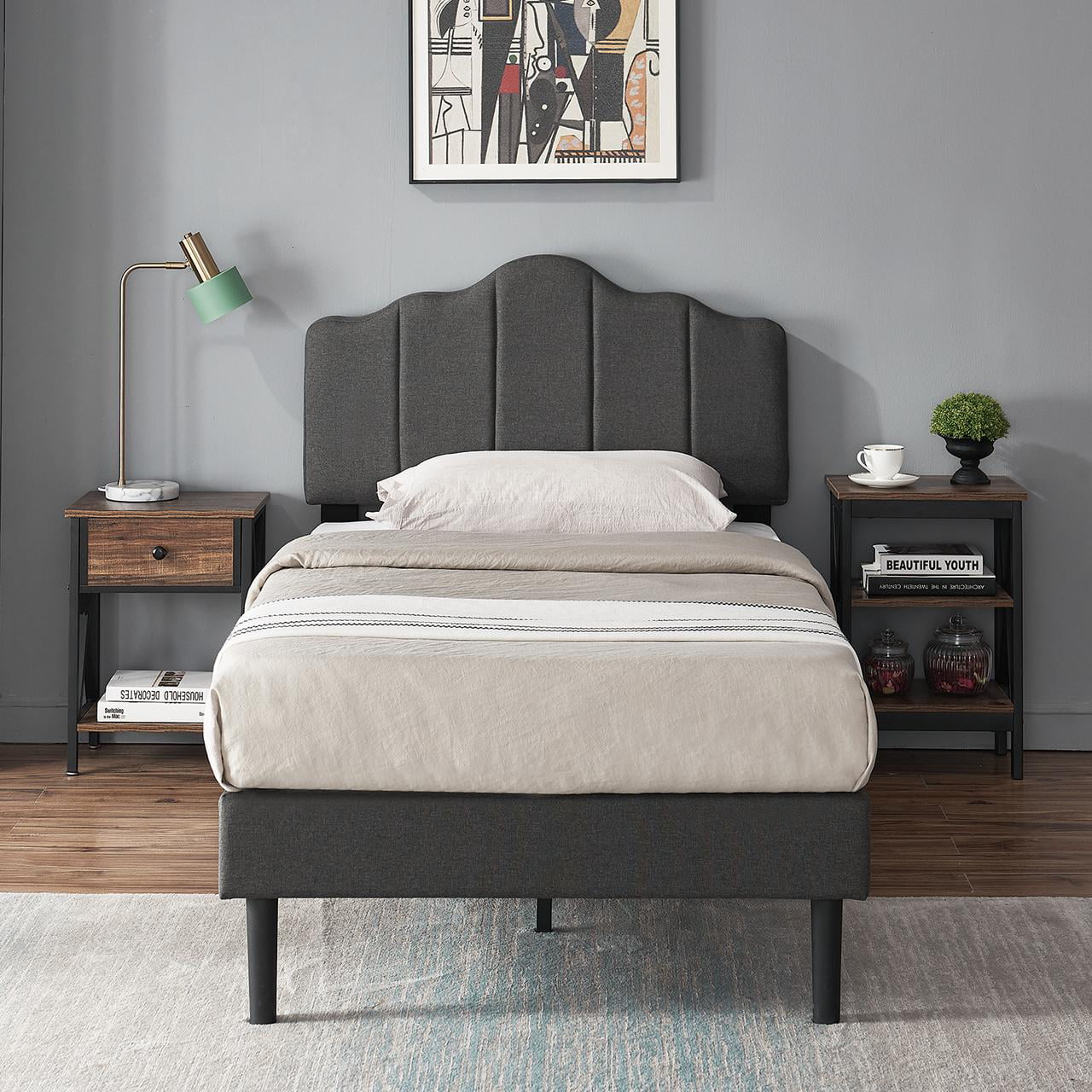 VECELO Height Adjustable Headboard Upholstered Platform Bed Frame