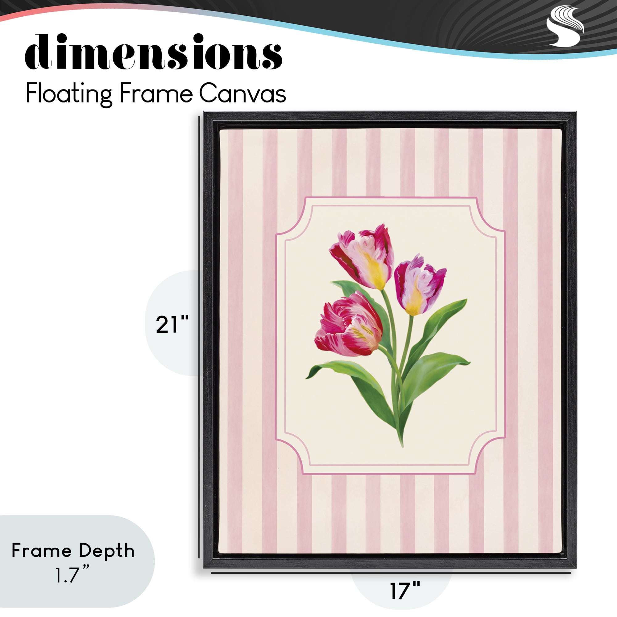 Stupell Industries Magenta Tulips over Stripes Black Framed Floater Canvas Wall Art, design by Diane Neukirch