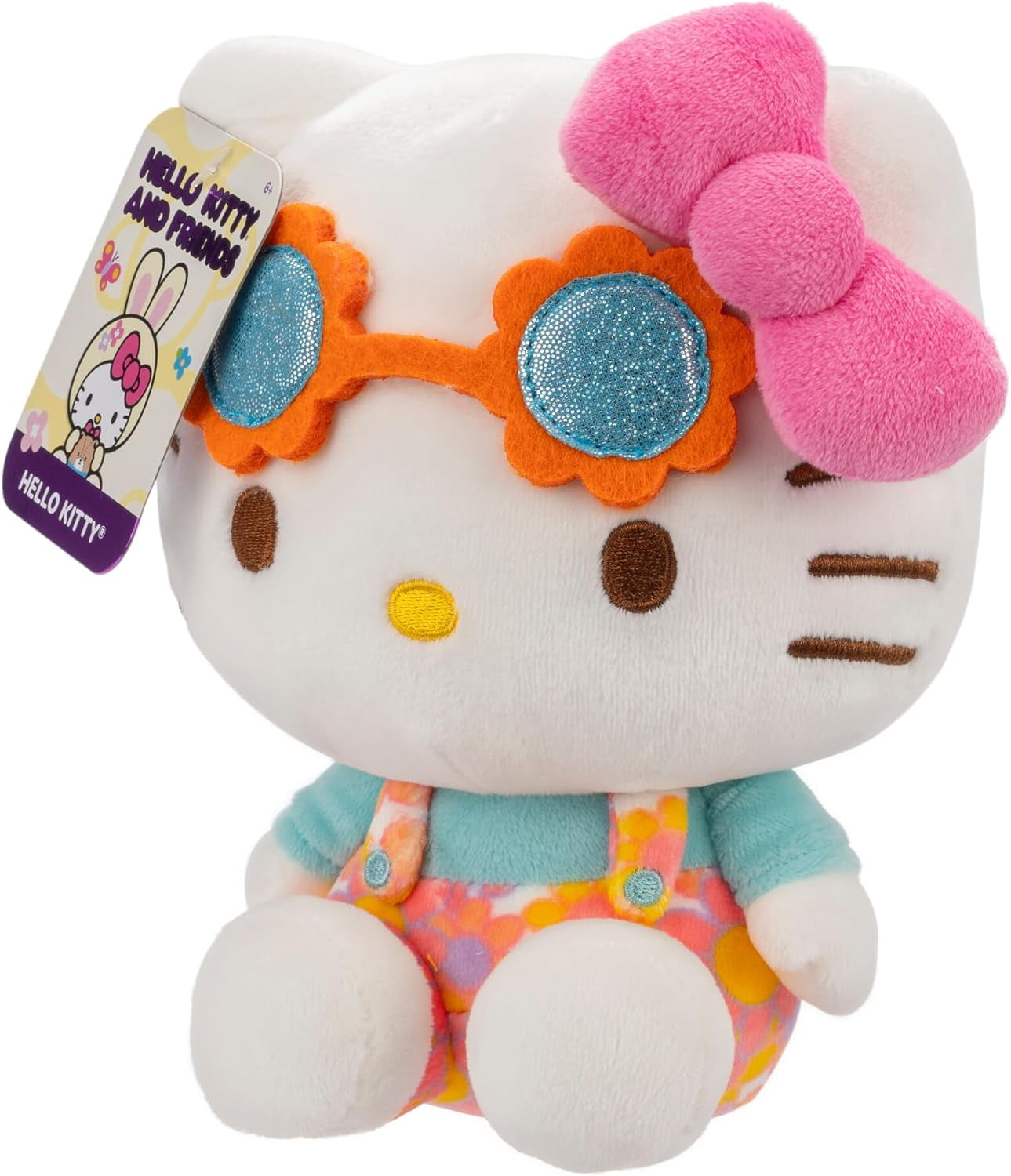 Hello Kitty and Friends 8" Flower Plush w Flower Overalls & Sunglasses - Officially Licensed Sanrio -Soft Doll Plushie Stuffed Toy - Gift for Kids, Girls, Boys