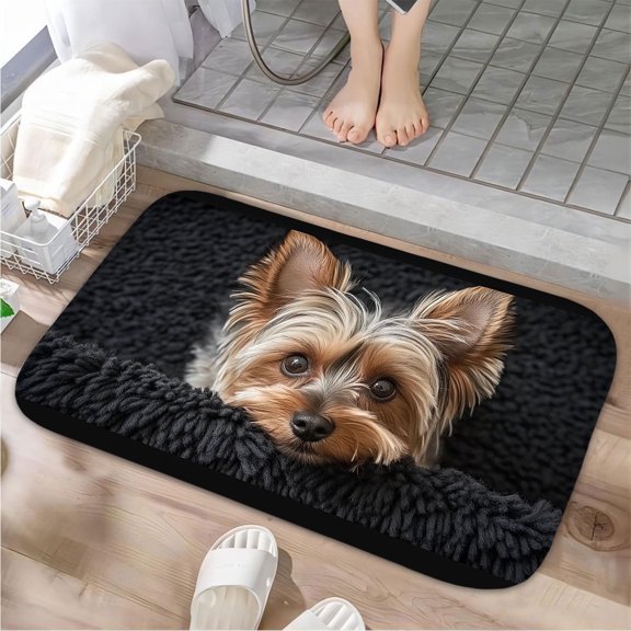 1pc Yorkshire Terrier Absorbent Non-Slip Bathroom Thickened Flannel Rug Decor,Soft,Quick Drying,Suitable For Indoor/outdoor Use,Bathrooms,Bedrooms,Kitchens,Terrace,Laundry Rooms,16"x24"