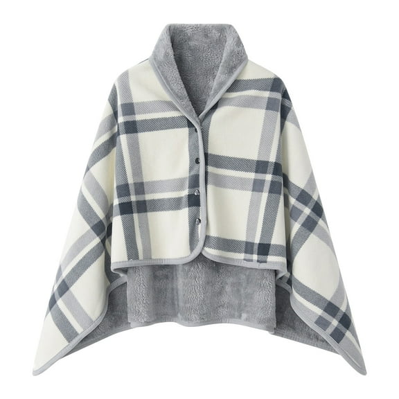 geerera Wearable Fleece Blanket Shawl 39x55 Inch Plaid Warm Wrap for Travel Camping Sofa Bed