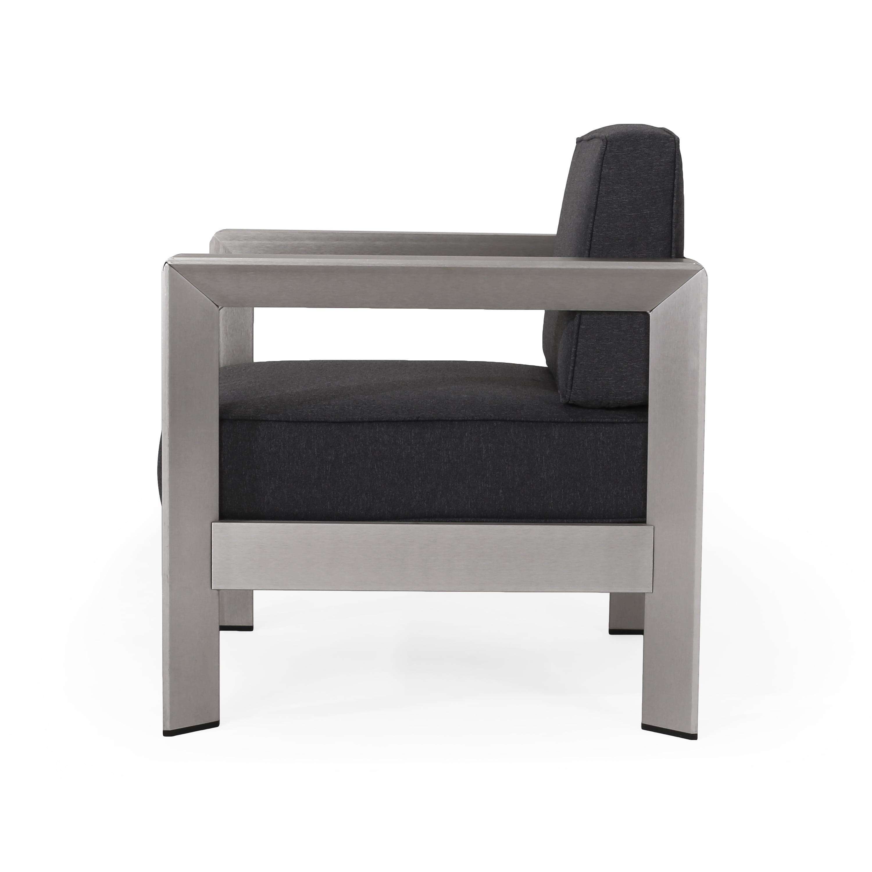 Grace Outdoor 5 Piece Aluminum Chat Set with Fire Pit and Tank Holder, Silver, Dark Gray, Dark Gray