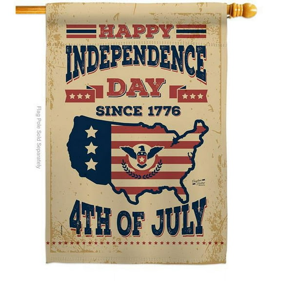 Angeleno Heritage H137261-BO 28 x 40 in. Happy Independence Day American Fourth of July Vertical House Flag with Double-Sided Decorative Banner Garden Yard Gift