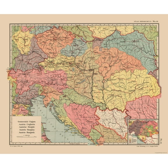 Historic Map - Austria Hungary - Flemming 1913 - 27.64 x 23 - Vintage Wall Art
