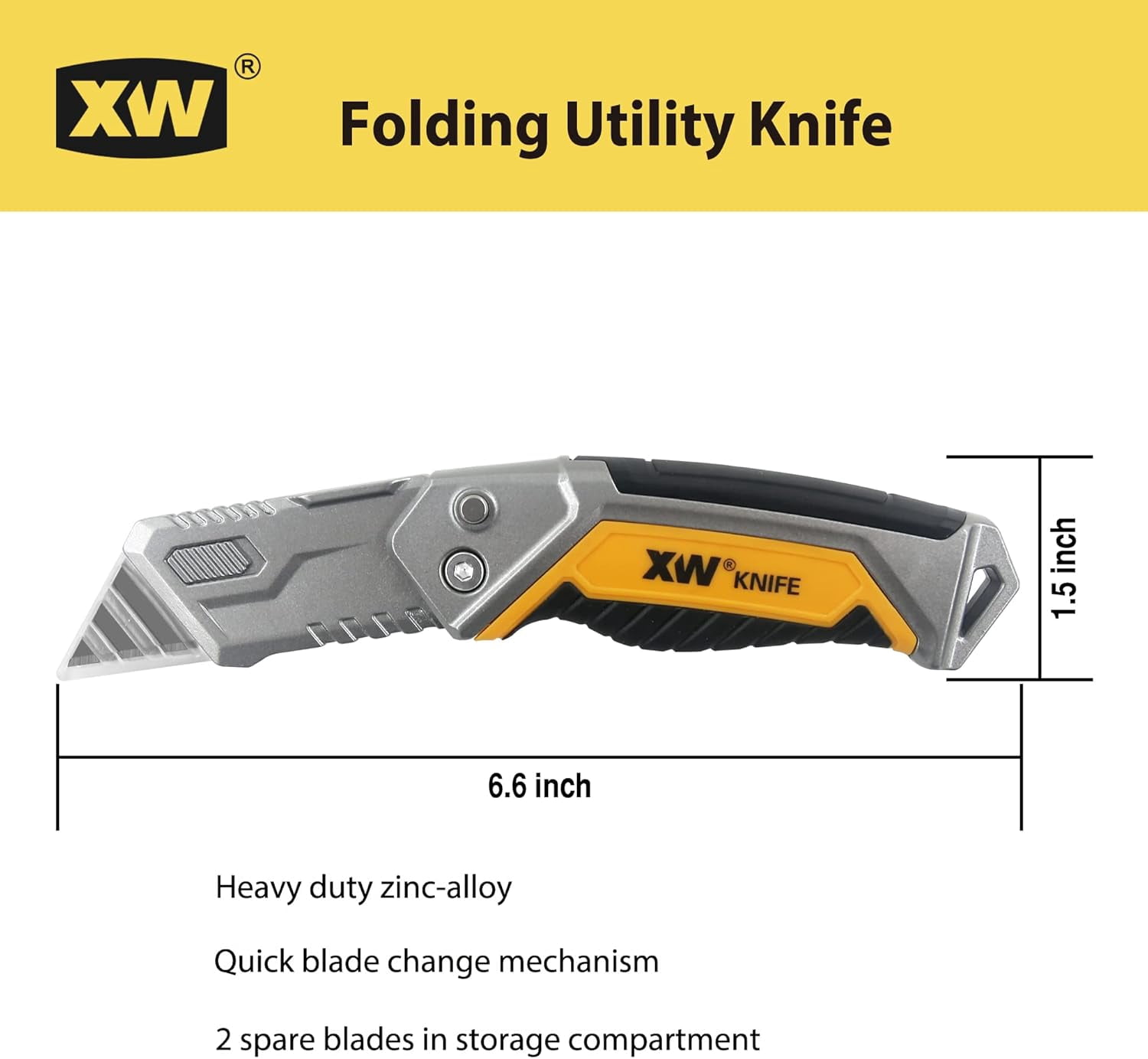 Utility Knife Set, Heavy Duty Zinc Alloy Retractable Box Cutter and Folding Utility Knife with Blade Storage Design, Total 18 PCS Blades Included, 2-Pack