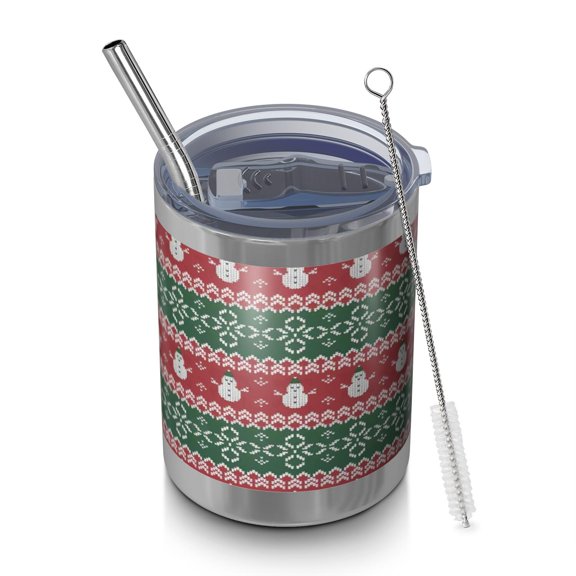 12oz Tumblers Red and Green Christmas Snowman Pattern Vacuum Insulated Stainless Steel Travel Tumbler Cups Mug with Lid and Straw for Beer,Coffee,Beverages with Cleaning Brush for Cold & Hot Drinks