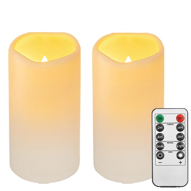 Velas sin llama de plástico para exteriores Biyanuo con control remoto, paquete de 2