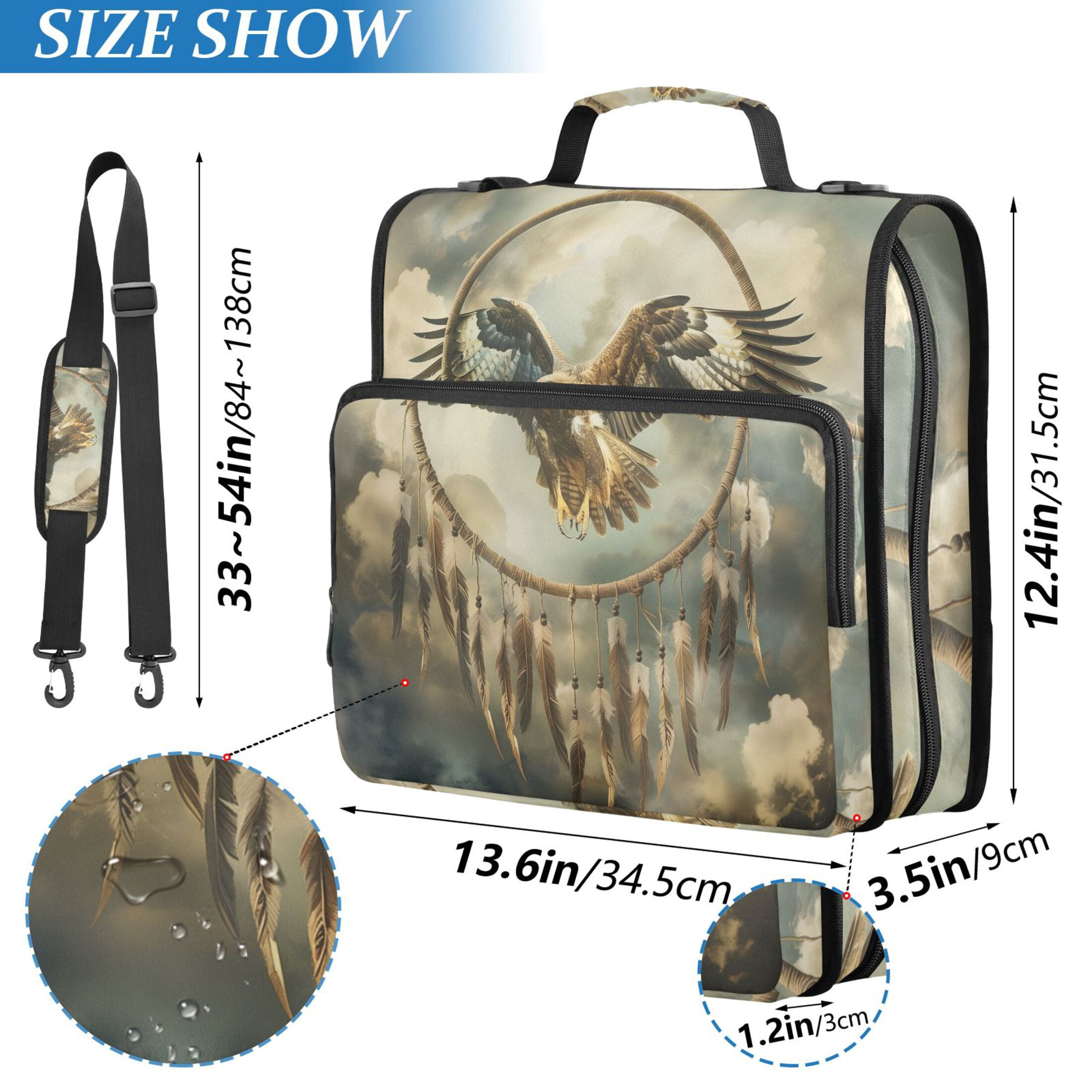 3 Ring Zipper Binder with Shoulder Strap Waterproof Trapper Keeper 2 Inch D-Ring 500 Sheets Capacity Eagle Clouds Feather