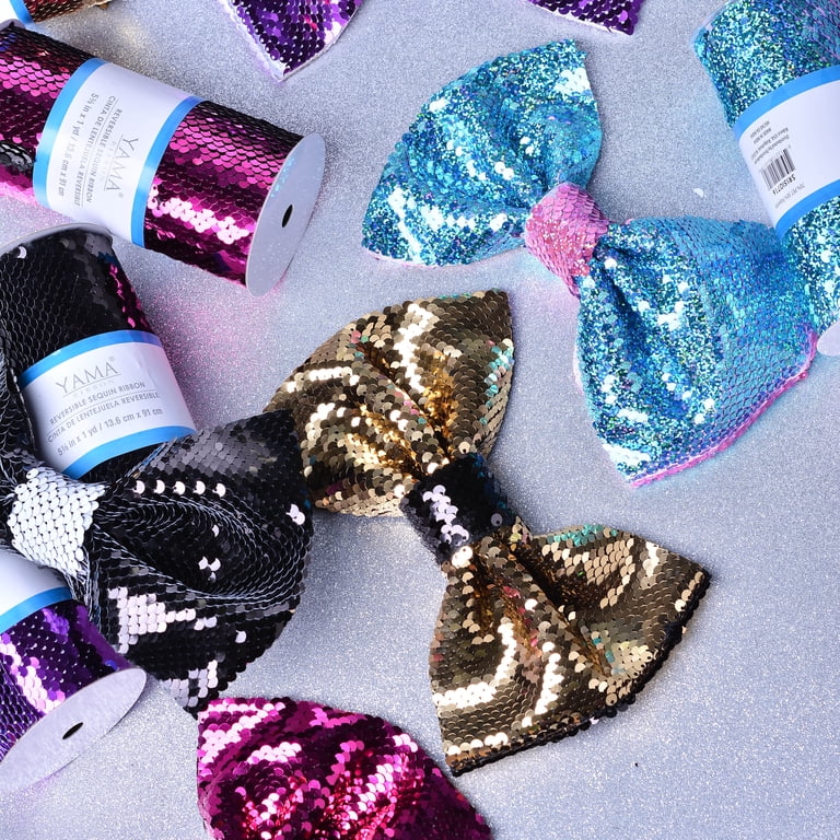 Yama Reverse Sequin Ribbon, Blue/Pink Glitter, 2-Pack photo 8