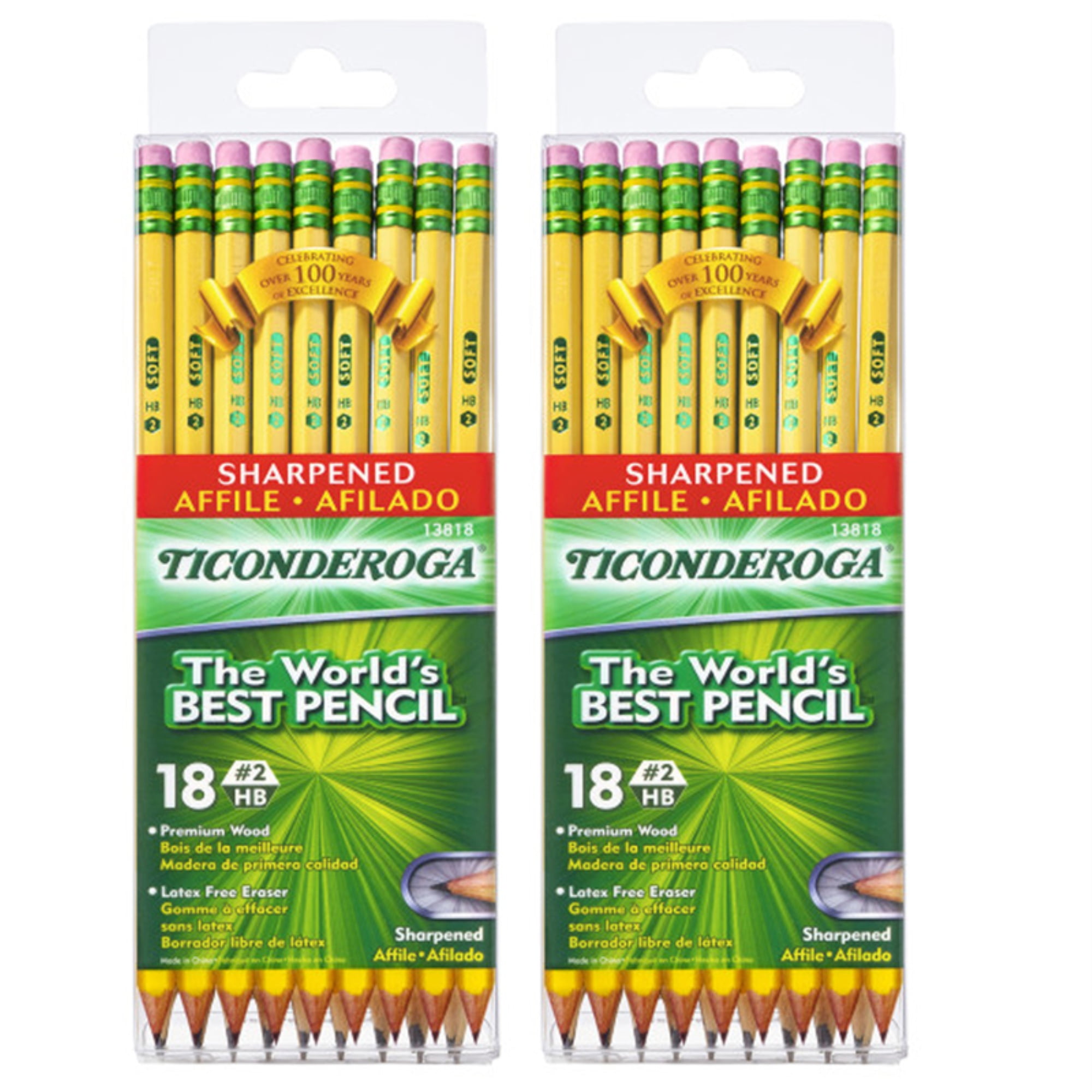 Pencils, #2 Soft, Yellow, Presharpened, 18 Per Pack, 2 Packs