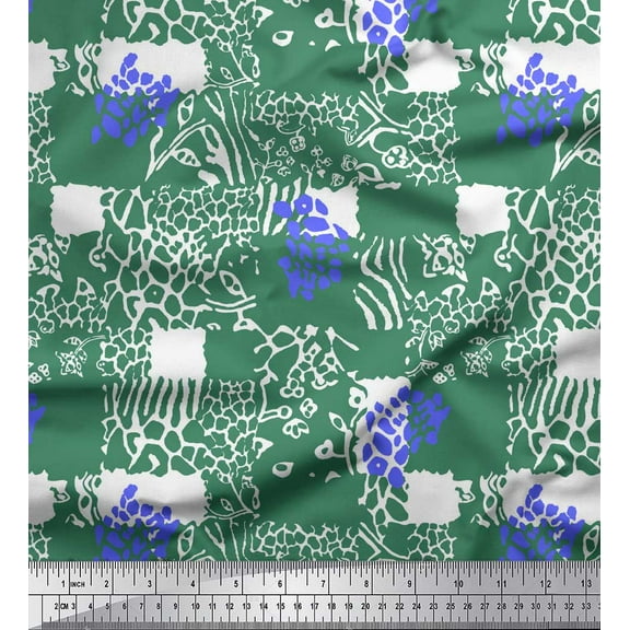 Soimoi Green Cotton Duck Fabric Brush Stroke & Leopard Animal Skin Print Fabric by Yard 42 Inch Wide