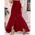 thumbnail image 4 of Women'S Casual Plaid Mermaid Maxi Skirt A Line Irregular Ruffle Hem Fishtail Long Skirt Wine Red L, 4 of 5