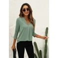 thumbnail image 5 of Miselon Womens 3/4 Sleeve Tunic Tops Eyelet V Neck Blouses Loose Fit Business Casual Work Shirts Green X-Large, 5 of 5