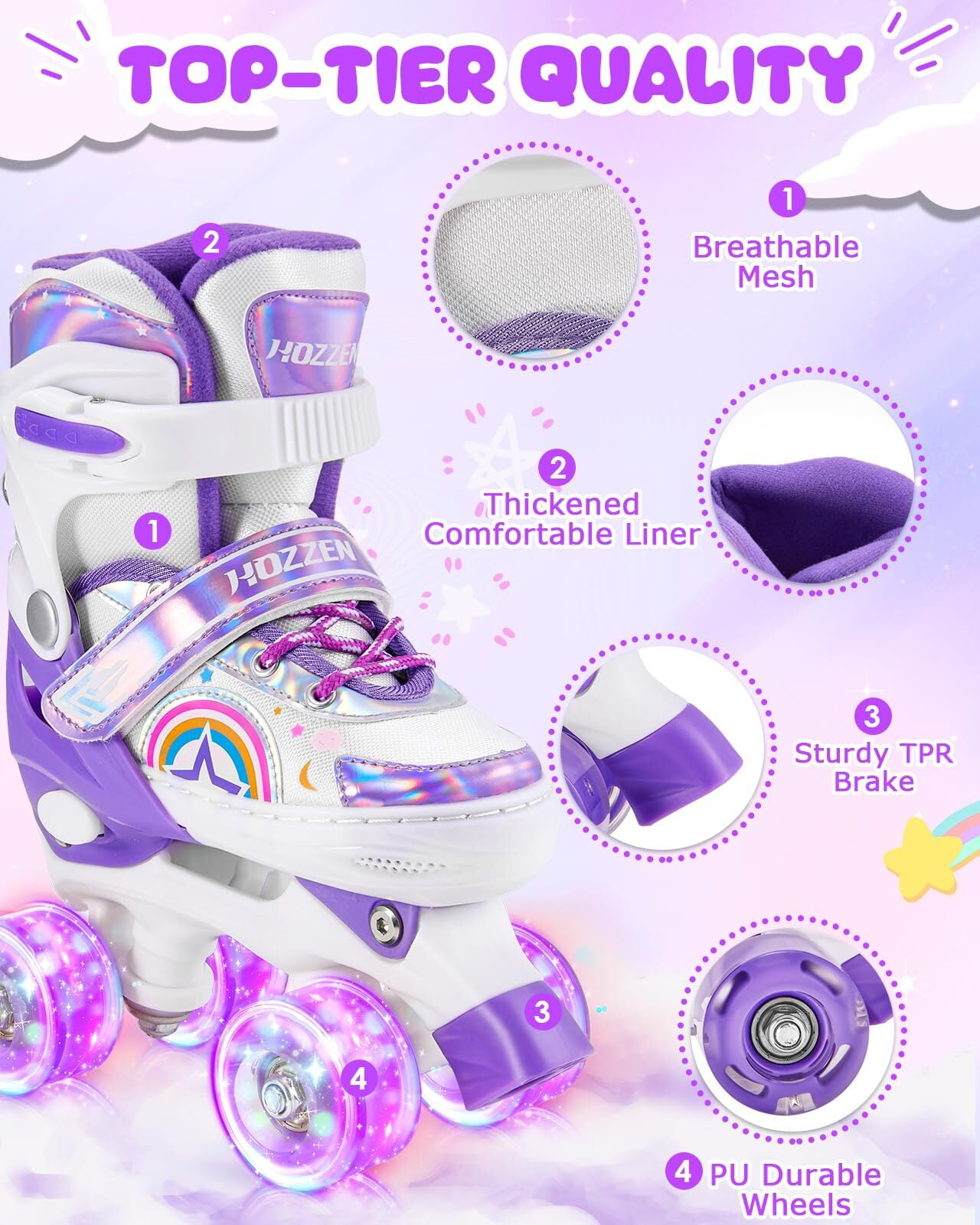 ロリータレンピカ ミッドナイト　ロールオン/7ml Hozzen Kids Roller Skates for Girls, 4 Size Adjustable