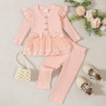 thumbnail image 2 of HAiming Toddler Girls Cotton Outfit Long Sleeve 1/2 Button up Ruffle Lace Bow Dress and Pants 2 PCS Set, 2 of 9