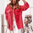 thumbnail image 2 of Chaqueta de felpa de las mujeres Botón de solapa de un solo pecho Color puro 2 bolsillos en el pecho Chaqueta de abrigo de mujer caliente para otoño Invierno Sandía Rojo L, 2 of 6