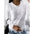 thumbnail image 1 of Blusa de manga larga con cuello redondo para mujer, camisa Sexy de retales de encaje blanco, Top de malla, camisas elegantes ahuecadas, rosa, primavera 2024, 1 of 5