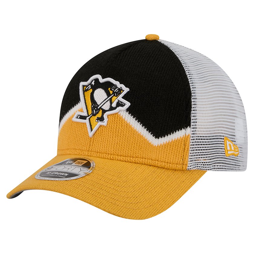 Men's New Era Gold/Black Pittsburgh Penguins Hockey Sock 9FORTY A-Frame M-Crown Adjustable Trucker Hat