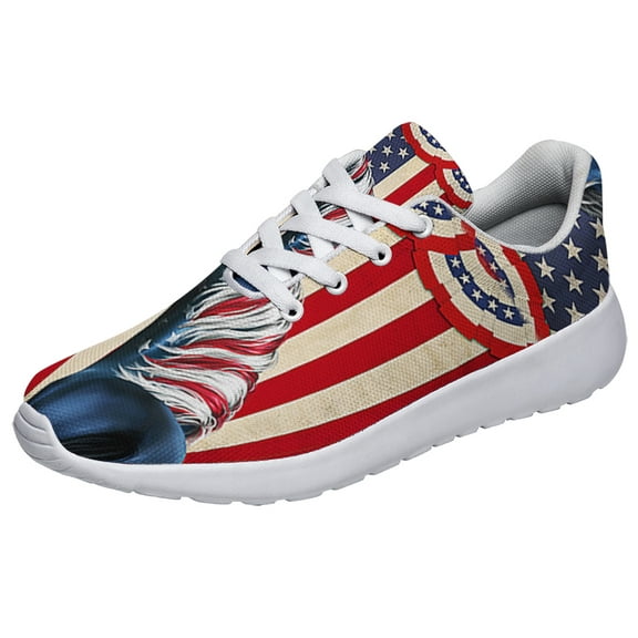 Patriotic Horse American flag Sneakers 4th Of July Shoes Lightweight Comfortable Running Shoes for Men Women White Size 3.5