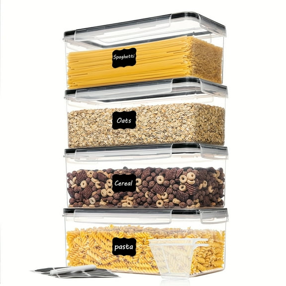 4-Pack Transparent 3.2L Airtight Food Containers, BPA-Free Flip-Top Lids with Chalkboard Labels