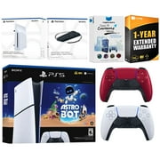 Sony PlayStation 5 Astro Bot Slim Digital Bundle with Disc Drive, Extra Controller, Vertical Stand, MightySkins Voucher and 1 Year Extended Warranty - Volcanic Red