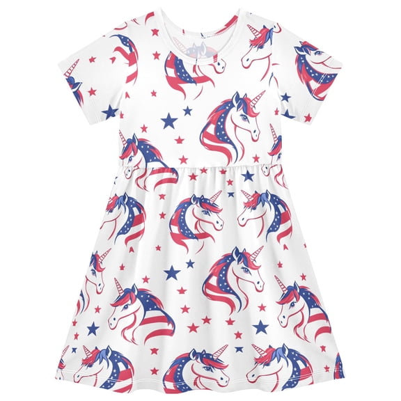 joogoo Unicorns Stars Girls' Short Sleeve Dress Kids Dresses 5-6T