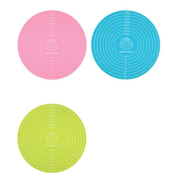3 PCS Soft Silicone Round Dough Kneading Mat Heat Resistant Pad For Home Baking
