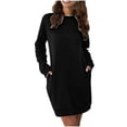 thumbnail image 2 of EGNMCR Robes de Vacances pour Femmes Mode Femmes Été Décontracté Ample Manches Longues Poche Col Rond Robe Unie, 2 of 6
