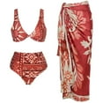 thumbnail image 2 of Sakmal 3 Piece Bikini Sets for Women Plus Size Padded Swimwear Tropical Red Floral Womens Bathing Suits L, 2 of 7