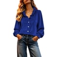 thumbnail image 5 of Chbgutlmr Button down Velour Tops for Women Peasant Long Sleeve Ruffled V Neck Blouse Tops Casual Loose Fall Trendy T-Shirts, 5 of 9