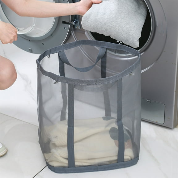 Konghyp Foldable Wall Mounted Laundry Basket Large Capacity Breathable Storage Bag for Dirty Clothes, Portable Hanging Mesh Hamper with Straps for Bathroom, Shower & Home Organization