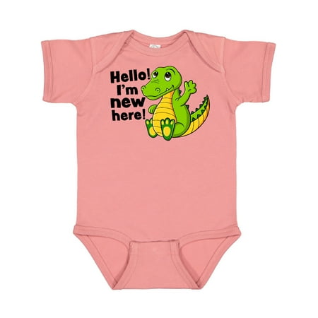 

Inktastic Hello I m New Here with Cute Baby Alligator Gift Baby Boy or Baby Girl Bodysuit