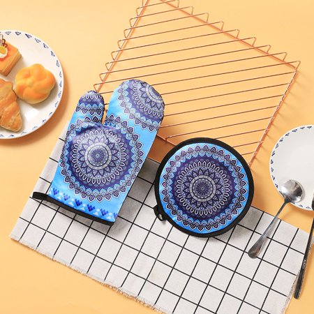 

Caihezhi 2Pcs Printed Heat Insulated Glove Mitten with Pot Pad Mat Kitchen Baking Tools