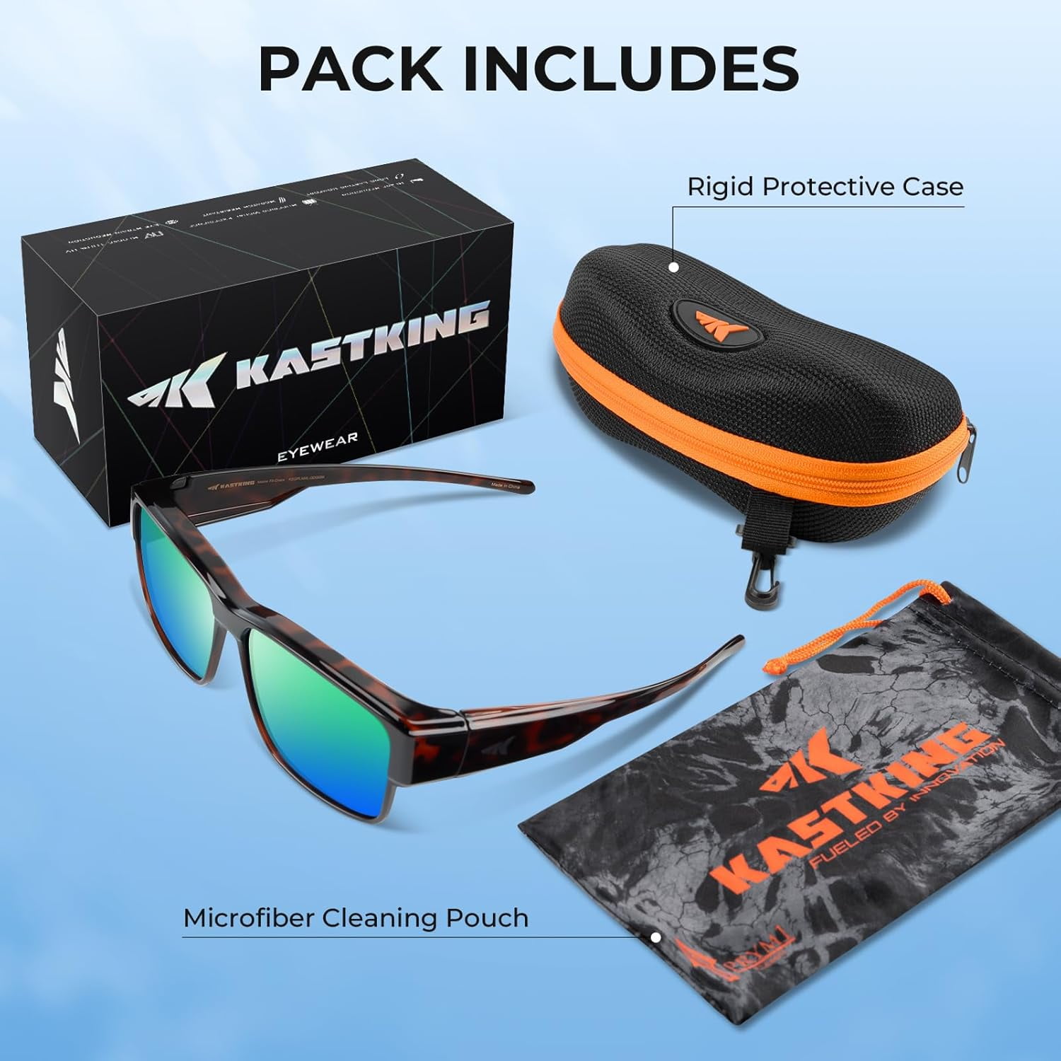 KastKing Molino Fit-Over Polarized Sunglasses,UV400 Protection Ultralight Wraparound Fishing Sports Sunglasses