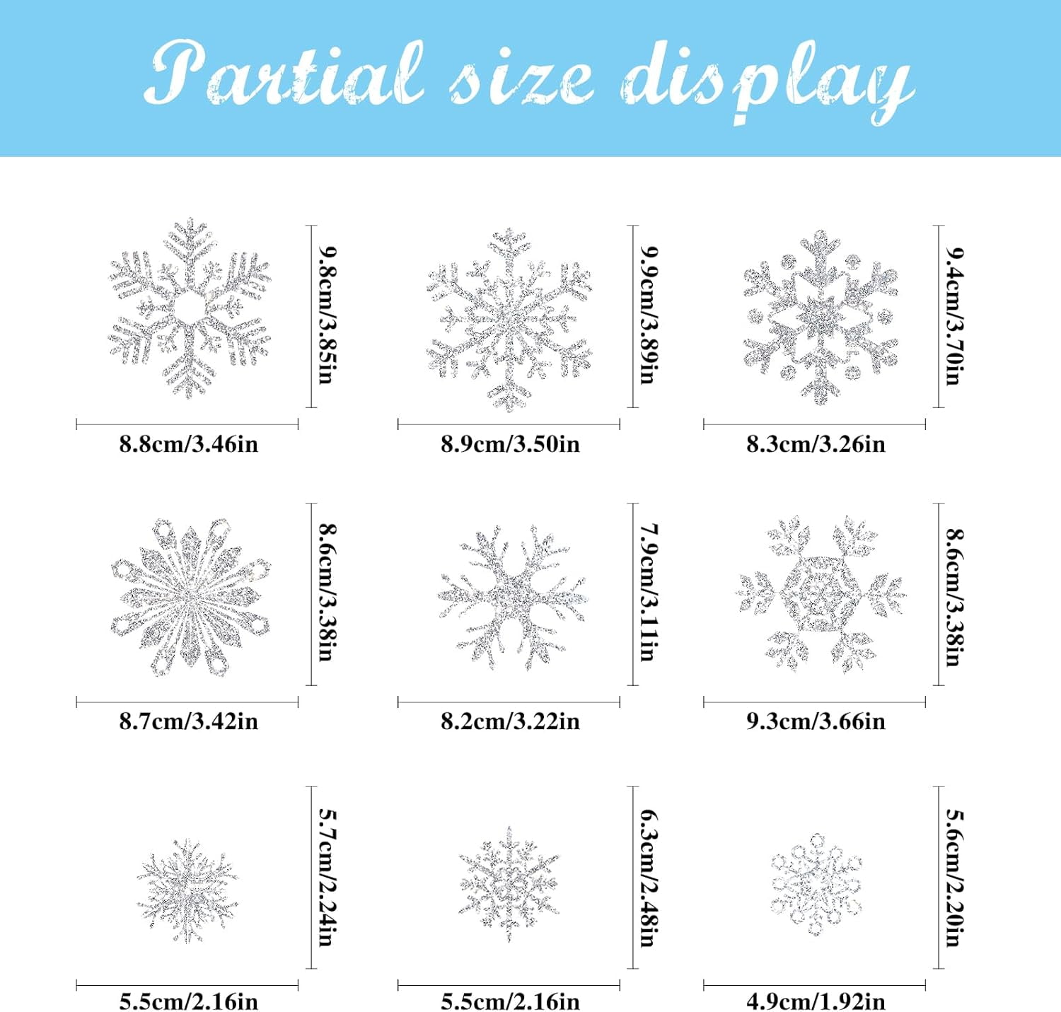 93 PCS Glitter Snowflake Window Stickers Christmas Window Clings, Sparkling Snowflake Window Decals Winter Wonderland Decorations for Home Christmas Party