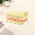 thumbnail image 3 of Unique Bargains 1 Pc Plaid Bow Makeup Bag for Travel Vacation Polyester Yellow, 3 of 5
