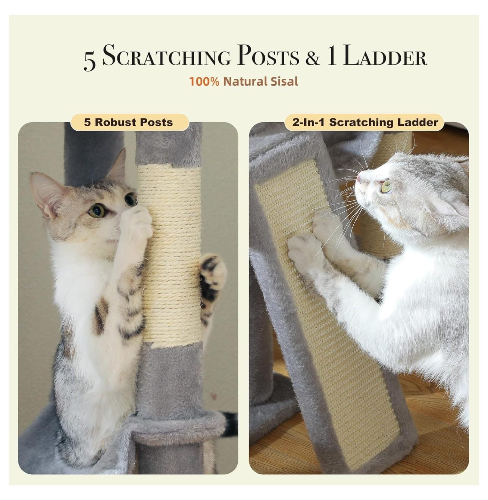 Tall Cat Tree Floor to Ceiling - Adjustable Cat Tower 85-112 Inches - 7 Tier Cat Climbing Tower with Hammocks & Scratching Posts for Indoor Cats - Gray
